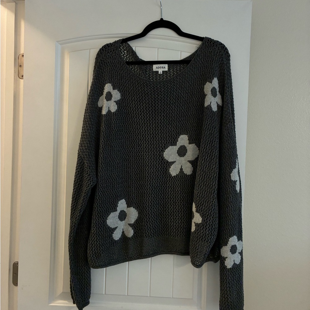 Adora Gray Floral Women's knit Sweater